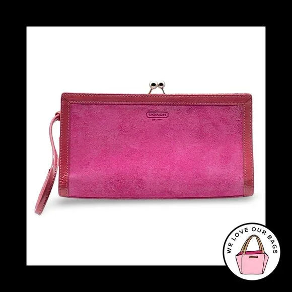 NWT Y2K VINTAGE COACH Pink Suede Leather Framed Kisslock Clutch Wristlet 8685 - Picture 7 of 7